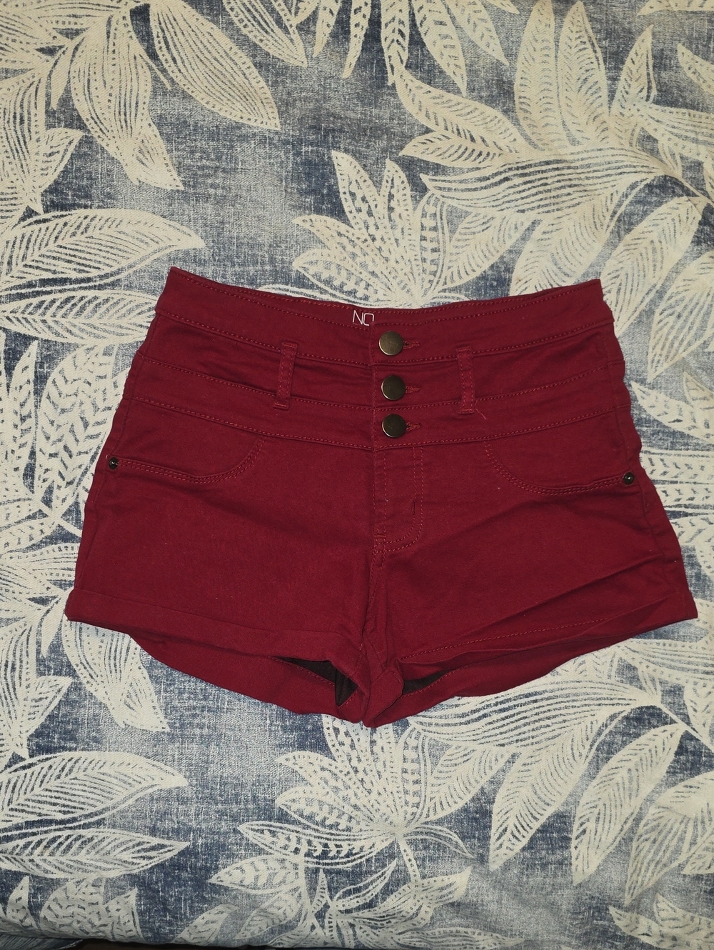 Mid Rise Burgundy Women's Shorts with Triple Button Front